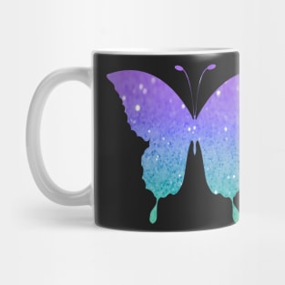 Pastel Teal and Purple Ombre Faux Glitter Butterfly Mug